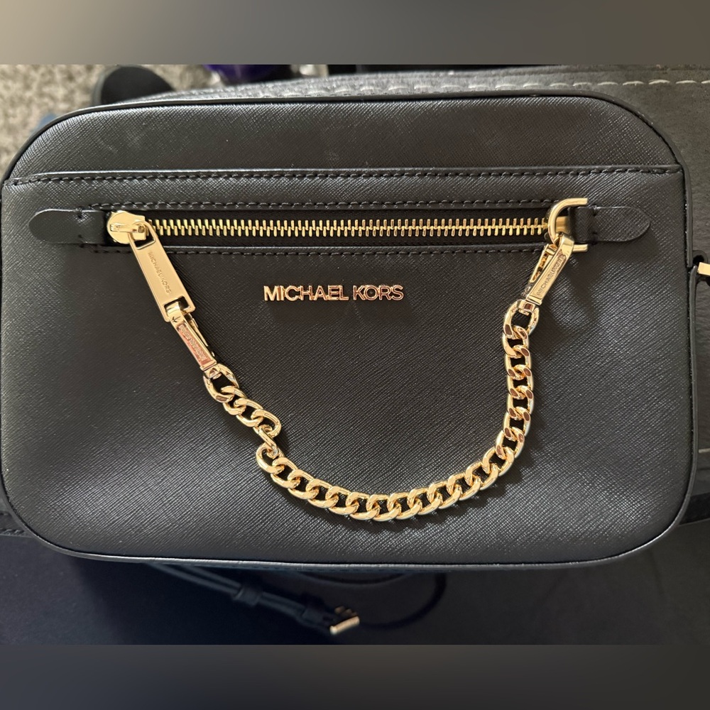 Michael Kors Black Crossbody with Gold Chain